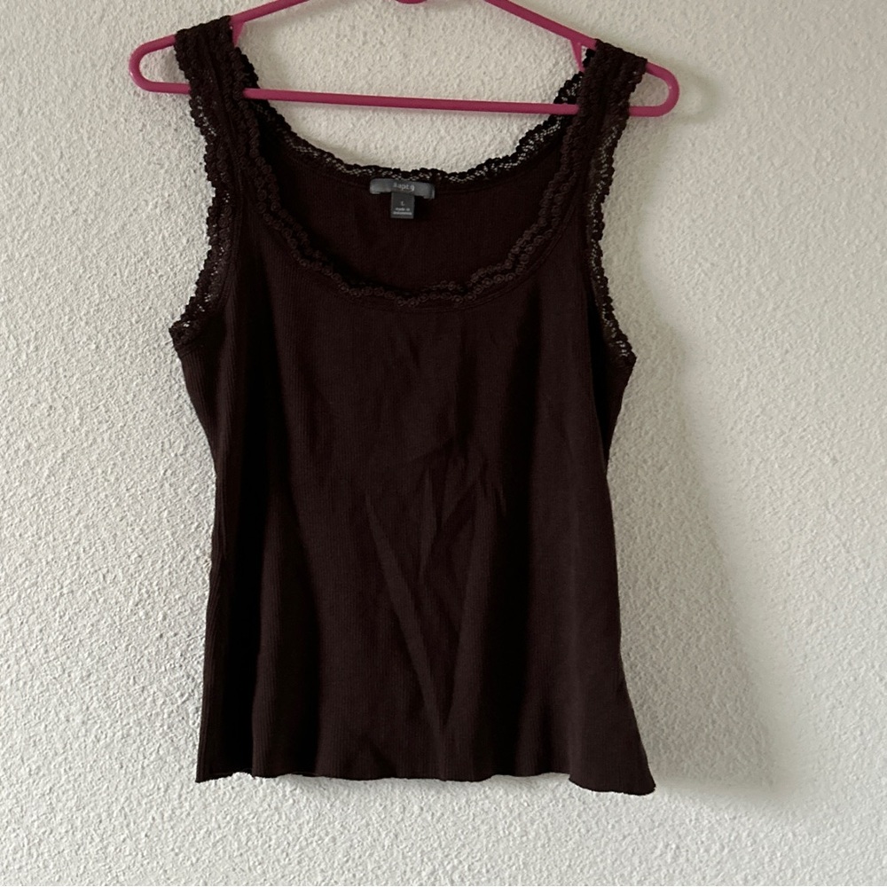 APT. 9 Lace Trim Rib Tank Top Y2K Summer Vacation Layer Women’s Large Brown